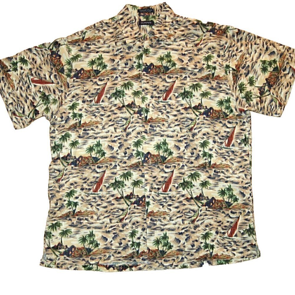 GANT Tropical Print Shirt Mens Sz L Button Down Linen